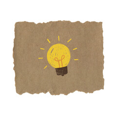 Creative Idea Bulb doodle on Recycled brown Paper with torn edges, isolated on white background...