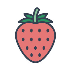 Cute strawberry flat vector design with green leaves