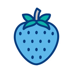 Blue stylized strawberry illustration against a black background graphic