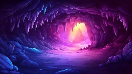 Stylized cave interior with luminous opening digital illustration