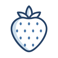 Simple Strawberry Icon with Bold Blue Outline and Details