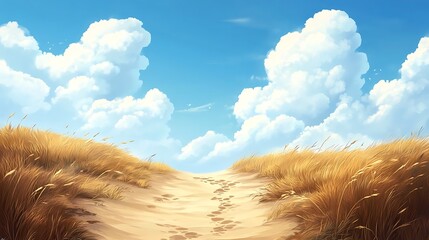 Sunny pathway through golden grass