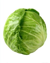 Fototapeta premium Fresh green cabbage head close up studio shot on white background healthy eating ingredient vegetable