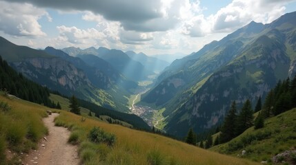 Fototapeta premium Montsec Range in Spain under midday cloudy skies, captured from an aerial view.