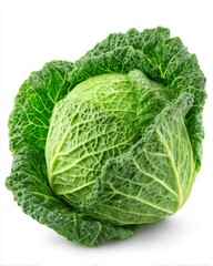Close-up of a Fresh Savoy Cabbage Head on White Background Studio Shot Healthy Eating Ingredient Food Photography