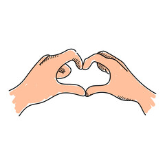 Hands showing heart sign vector isolated. Hand-drawn illustration of a hand gesture showing heart. Romantic symbol.