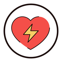 Risk of a heart disease icon vector isolated. Heart shape with a lighting symbol inside. Concept of cardiology, medical condition. Health and medicine.