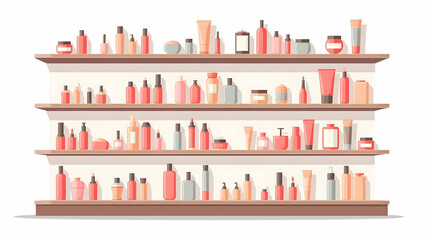 Obraz premium Innovative Cosmetic Shelf Arrangement: Boost In-Store Visibility with Smart Display Techniques - Cute Vector Illustration