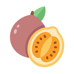 Passion fruit illustration featuring a cut half on black