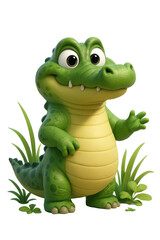 Fototapeta premium A charming cartoon crocodile with a friendly smile, waving hello to the viewer in a playful gesture.