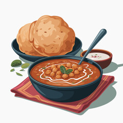 Chole Bhature with Spicy Chickpea Curry &ndash; Vector Illustration