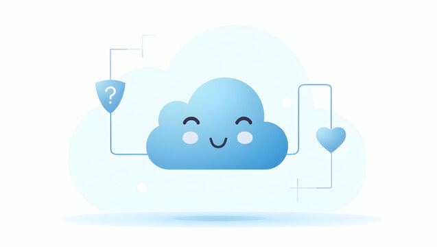 Flat Clean visual illustration presenting cloud computing icon design with modern digital graphics and minimalistic elements representing secure IT services and innovative technology in  Simple flat c