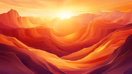Sunset over mountainous landscape illustration