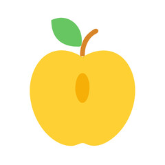 Minimalistic half cut yellow apple graphic with green leaf