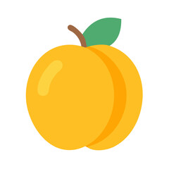 Simple flat illustration of a yellow peach with leaf