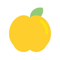 Flat yellow peach illustration with green leaf on black