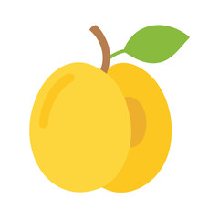 Flat design illustration of a yellow peach fruit halved