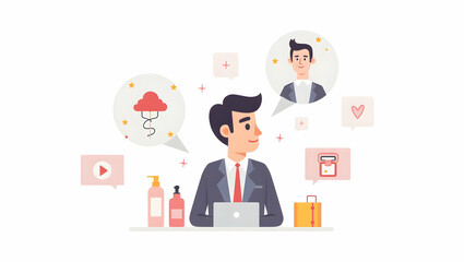 Strategic Cosmetic Marketing: Engaging Consumers with Modern Digital Campaigns & Refined Branding Elements in a Cute Flat Vector Style