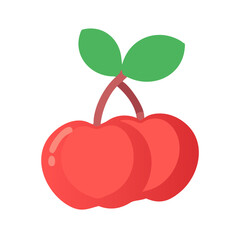 Twin cherries illustration with green leaves on black background