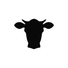 Silhouette of a cow head in black on a white background. Simple vector illustration ideal for farm logos, dairy branding, animal icons, or agricultural graphic design themes.