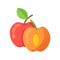 Fresh peaches flat vector illustration against black background