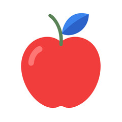 Red apple with green stem and blue leaf graphic