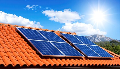 Solar Panels on a Sunny Red Tile Roof: A Vibrant Energy Scene