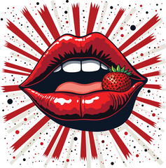 Red lips strawberry illustration vector art print design graphic template for posters and banners images