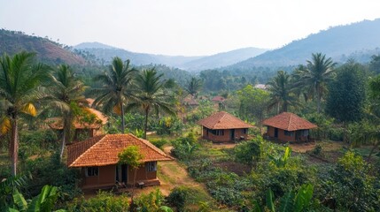 Tranquil Hillside Cottages in Lush Tropical Landscape