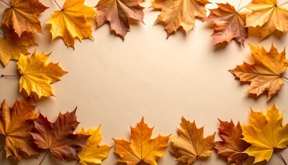 Obraz premium Autumn leaves on light kraft paper background