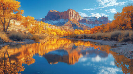 Fototapeta premium mesa with reflection in still water at sunrise
