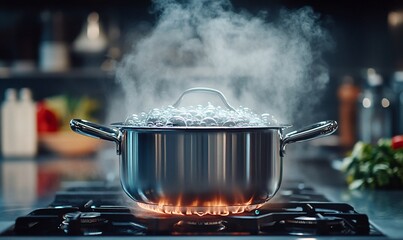 Boiling water in pot on stove