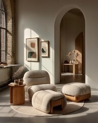 Stylish Living Room with Designer Furniture in Soft Light