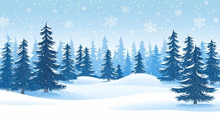 Obraz premium Enchanting winter wonderland landscape with snow-covered fir trees and snowflakes