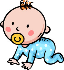 Cute cartoon infant. Isolated illustration of a baby with a pacifier