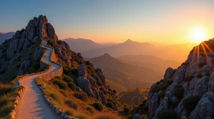 Roque del Oeste in Spain at dawn, with clear skies and sunlight, captured from a wide-angle view.