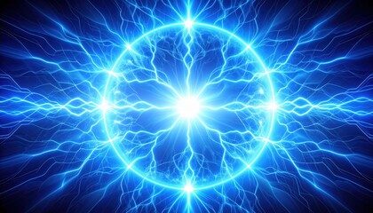Naklejka premium Dynamic electric energy burst abstract visualization digital art blue background high-impact concept