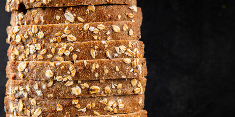 Oat bread oatmeal wholegrain pastry natural food fresh gourmet food background on the table rustic food top view copy space