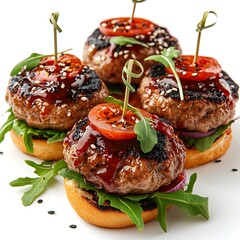 Delicious mini bbq beef burgers high resolution photo