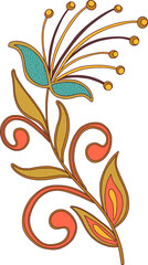 Jacobean Floral Paisley Clipart Vintage Botanical Decorative Element. Vector Fantasy Flower, Ethnic Ornament for Textile, Fabric, Wallpaper, Decoupage, Boho Isolated Design