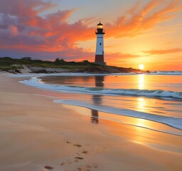 Fototapeta premium Illustration of sandy beach with amazing summer landscape.