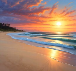 Obraz premium Illustration of sandy beach with amazing summer landscape.