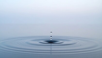 Water droplet impact creating ripples calm surface nature scene minimalist aesthetic close-up view serenity concept