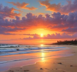 Fototapeta premium Illustration of sandy beach with amazing summer landscape.