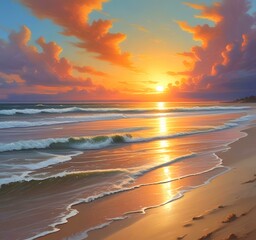 Illustration of sandy beach with amazing summer landscape.