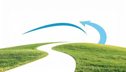 Naklejka premium Future directions a curved path through lush green hills minimalistic design nature aerial view inspirational concept