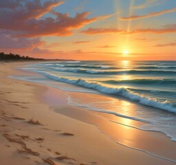 Obraz premium Illustration of sandy beach with amazing summer landscape.