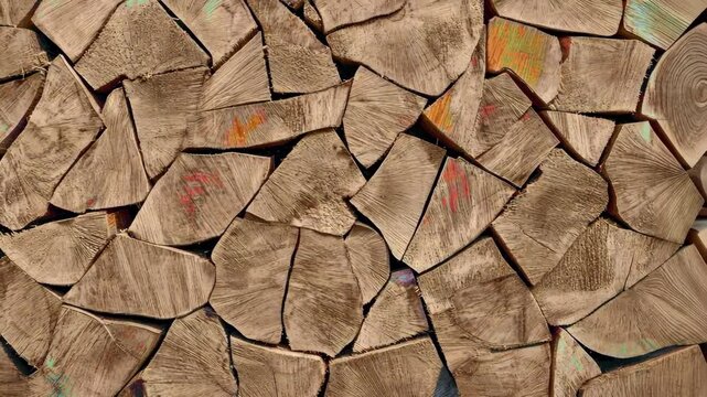 pile of stacked firewood logs ready for burning in winter, background texture, detail shot