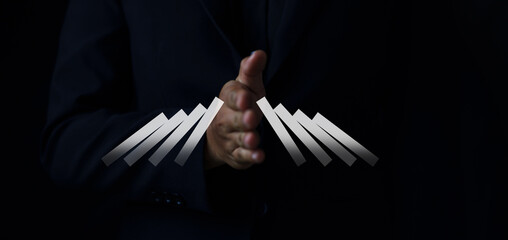 Clapping hands gesture studio setting digital art dark environment, protection of the business from the economic crisis.