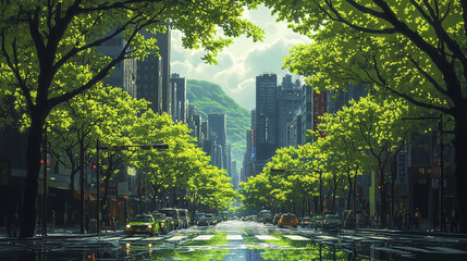Obraz premium the harmony of the sunset city and the forest